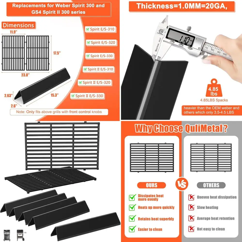 

Weber Spirit 17.5 Grill Grates & 15.3 Flavorizer Bars for E-310, E-315, 300 & GS4 Models with Front Knobs