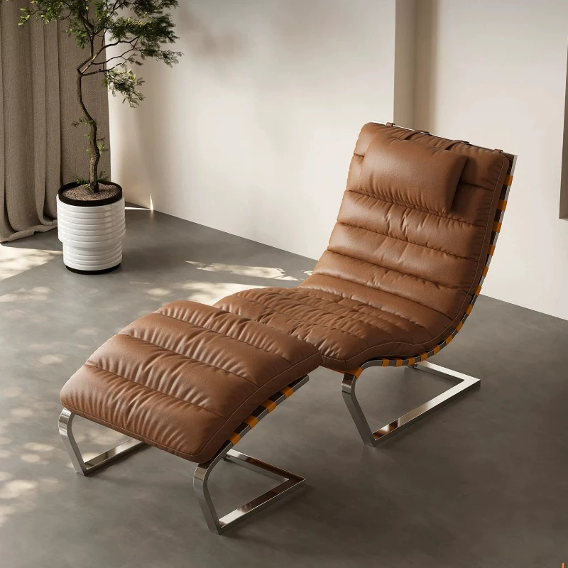 Leisure chair, light luxury living room balcony genuine leather single sofa chair, high-end footrest lounge chair