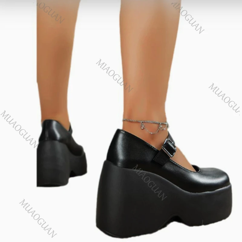 Wedges Shoes for Women 2025 Autumn New Chunky Heel Platform Mary Jane Shoes Simple and Stylish Women\'s Pumps Zapatos De Mujer