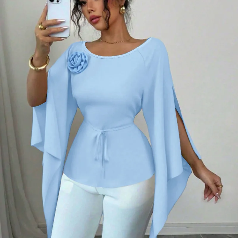 2025 가을 우아한 스타일 슬릿 긴팔 셔츠 여성 허리 조임 니트 스웨터