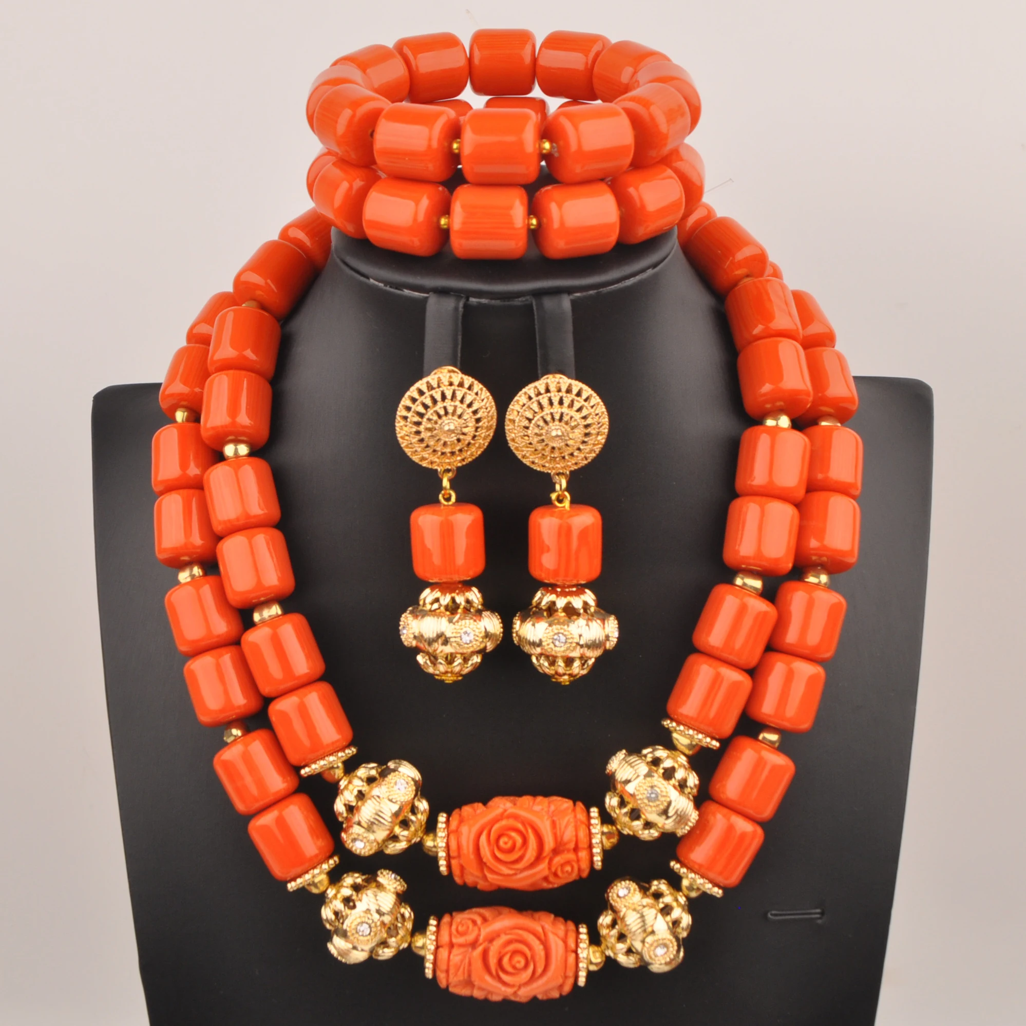 

Nigerian Bride Wedding Jewelry Orange Artificial Coral Necklace