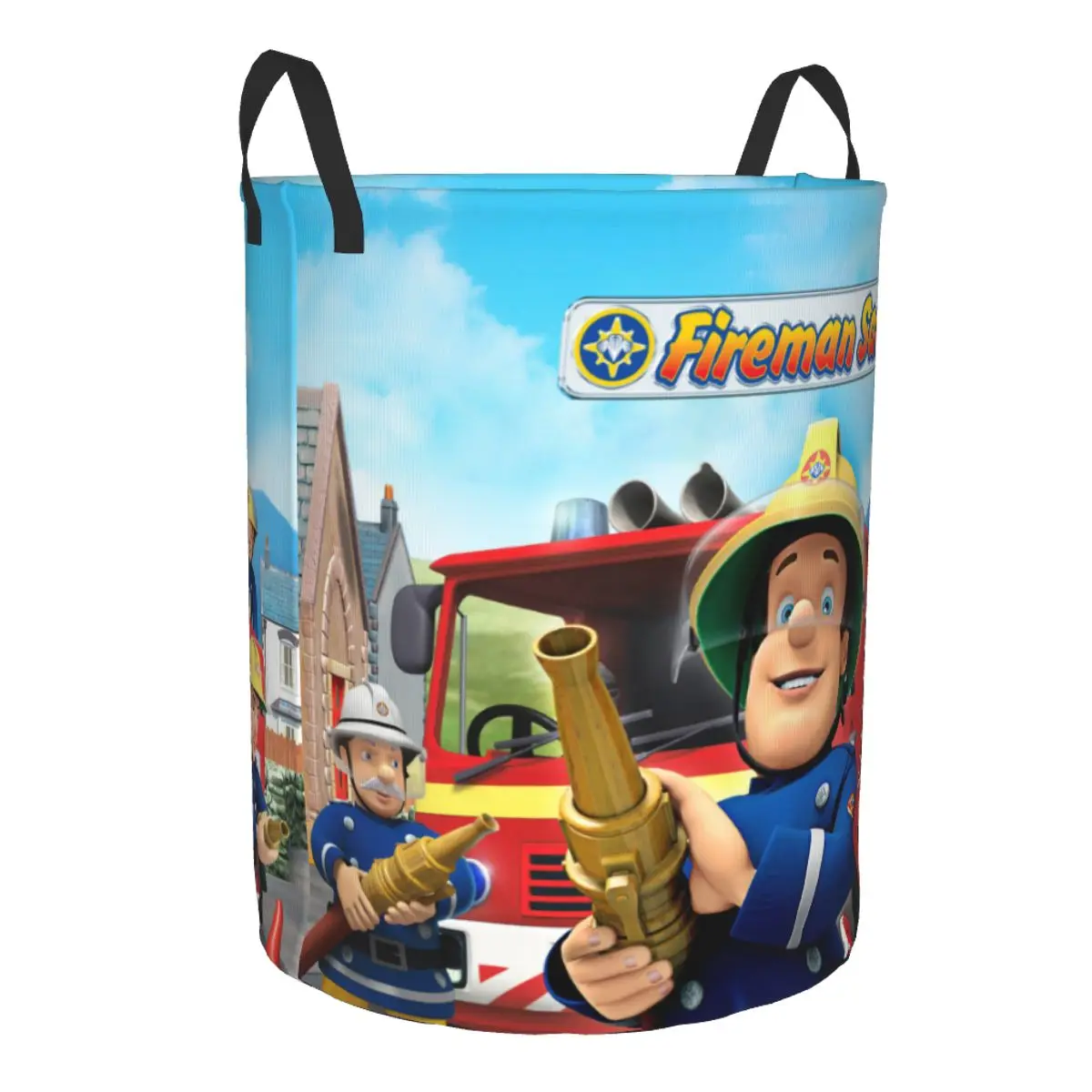 Customized Fireman Sam Laundry Basket Foldable Cartoon Firefighter Clothes Toy Hamper Storage Bin for Kids Nursery