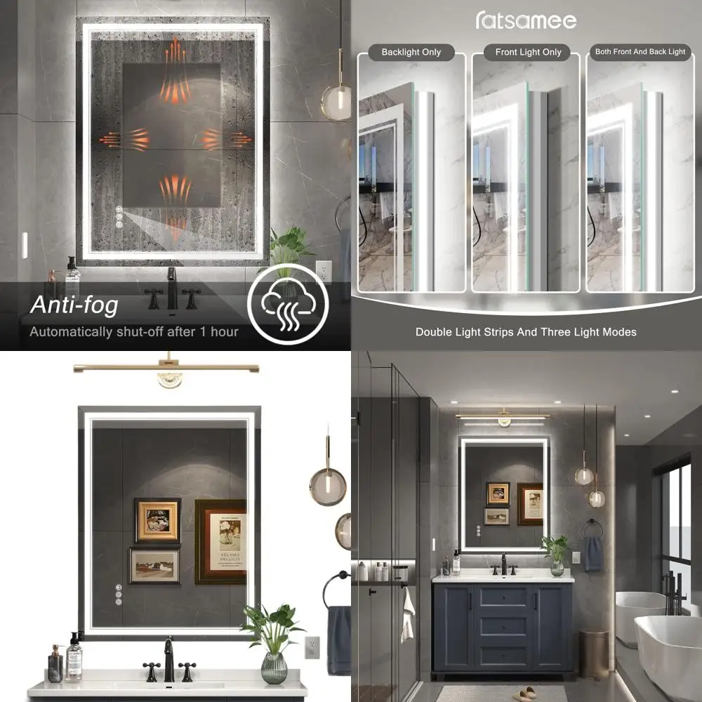 Miroir rétroéclairage LED à intensité variable avec éclairage avant, antibuée pour vanité de salle de bain