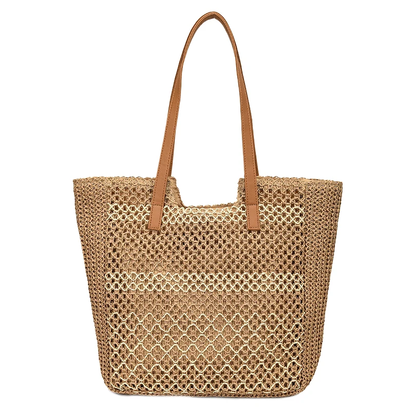 

Вместительная женская соломенная сумка-тоут, повседневная женская сумка через плечо, модная плетеная пляжная сумка для покупок