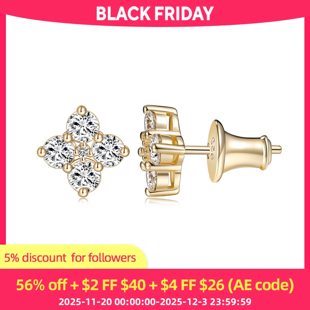 

ANDH Four-Leaf Clover Shape Moissanite Earrings for Women 925 Sterling Silver White Pated Stud Ear Fashion Jewelry Wholesale