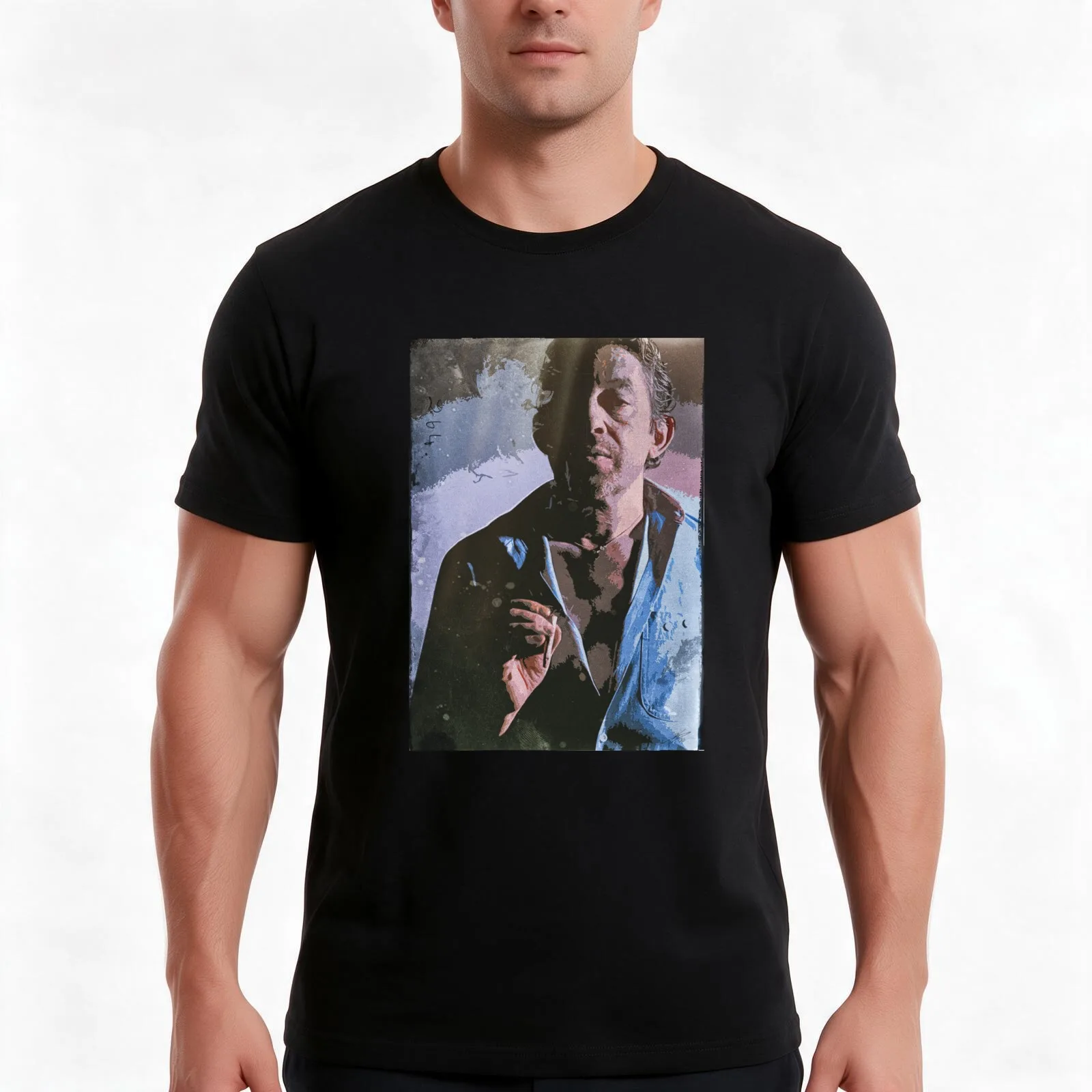 Serge Gainsbourg art portrait T-Shirt, Summer Casual Cotton Tee, Oversized Streetwear Tops, Vintage Graphic Print, 100% Cotton
