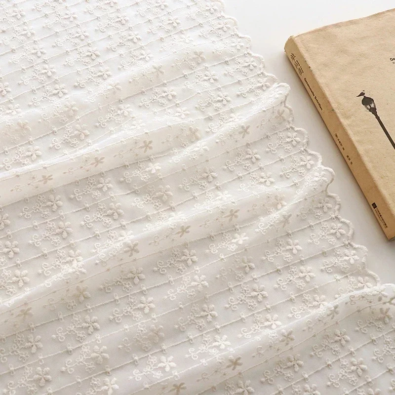 125cm 0.5meter/lot Retro Beige Flower Striped Mesh Embroidered Lace Fabric Soft and Good Touch DIY Sewing Cloth