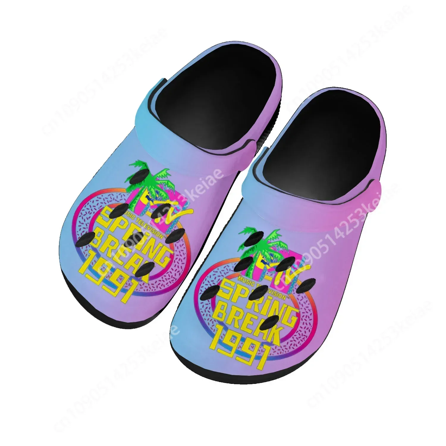 MTV Spring Break 1991 Home Clogs Custom Water Shoes Mens Womens Teenager Shoe Garden Clog Breathable Beach Hole Slippers Black