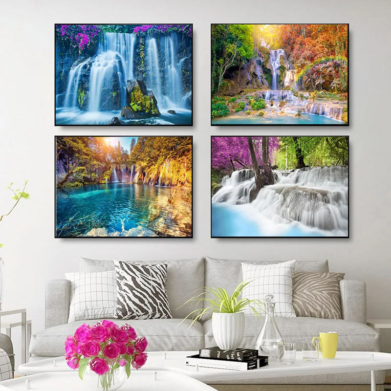 Waterfall Landscape Posters Wall Picture for Living Room Canvas Prints Morden Home Decoration Natural Scenery Painting No Frame