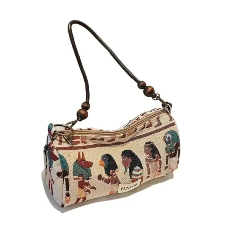 Retro Pharaoh Cartoon Print Tote Women Bohemian Style Fun Cute Large Capacity Shoulder Bag Ladies Fashion Casual Handbag New