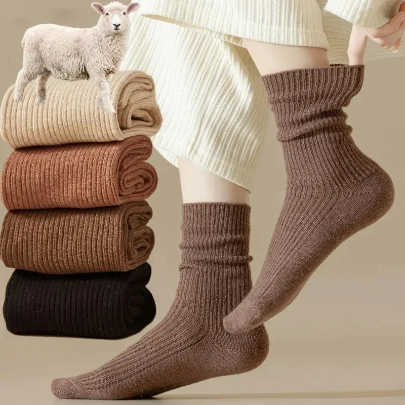 Autumn Winter Thermal Women Socks Wool Cashmere Thicken Warm Long Socks Japanese Style Harajuku Homewear Floor Sleep Crew Socks