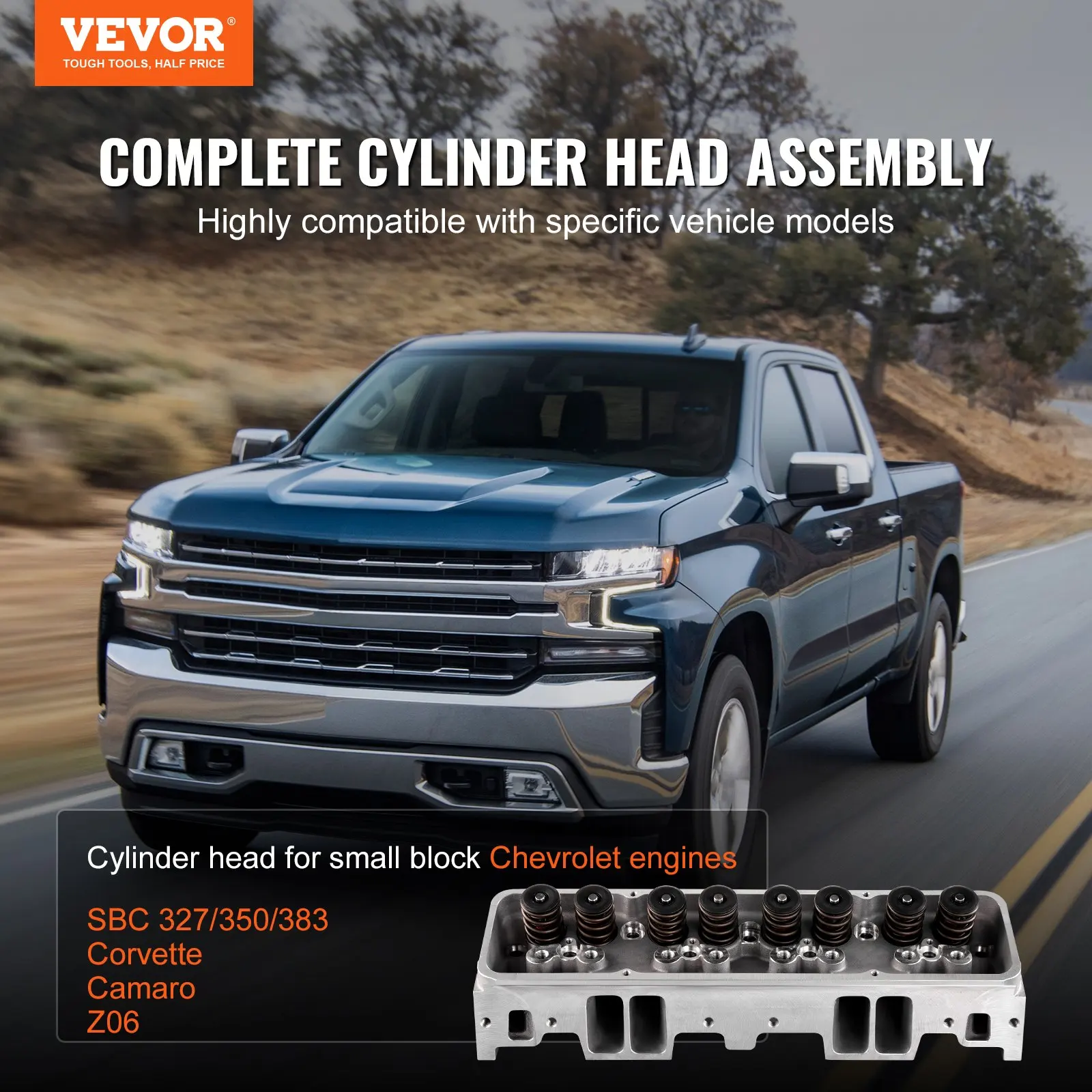 

Engine Cylinder Head Assembly Replacement, Aluminum Engine Cylinder Head Kit, Compatible With Small Block Chevrolet Engines,