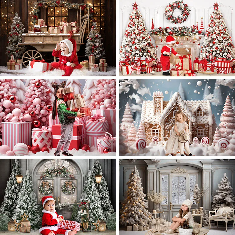 Christmas Photo Backdrop Xmas Tree Gift Boxes Snow Winter Kids Family Portraits Portrait Backgrounds Photography Studio Supplies