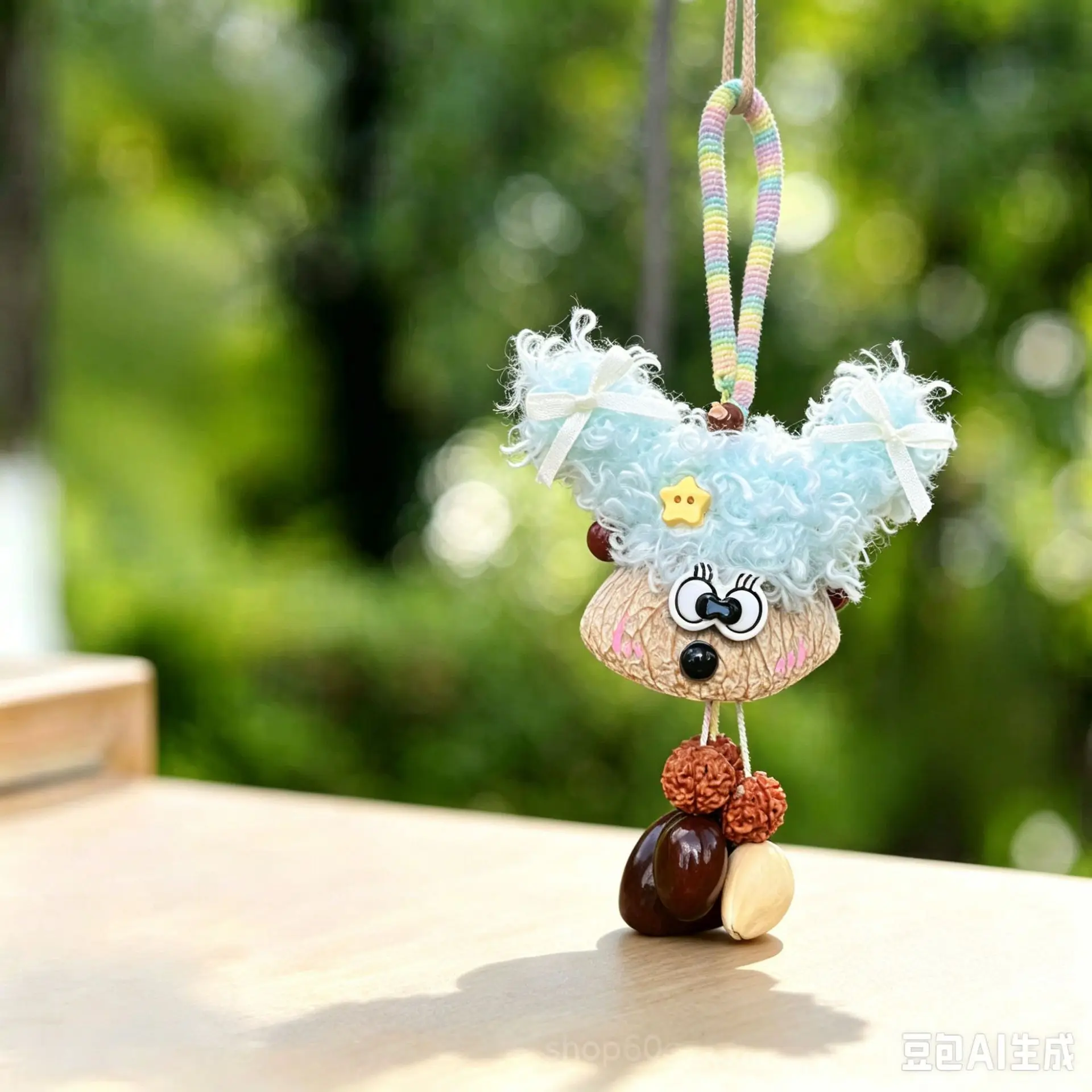 Bohemian Handmade Fruit Shell Doll Pendant, Cute Curly Hair Fruit Seed Doll Pendant Accessories, Suitable for Bags and Backpacks