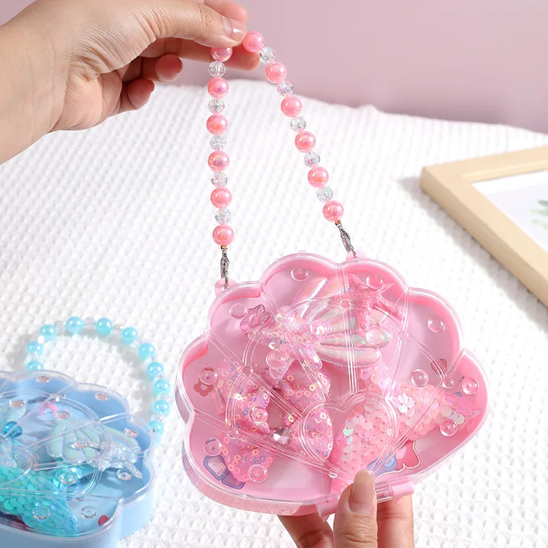 Ensemble de colliers en épingle à cheveux pour enfants, sac à main en coquillage de dessin animé, kit de matériel exécutif fait à la main bricolage, cadeau de bijoux pour bébé fille mignonne