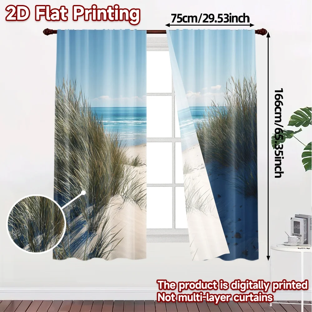 2pcs, 2D FLAT PRINTING Curtains (Without Rod) Sandy Pathway Contemporary Popular Curtains Versatile Polyester Curtains All