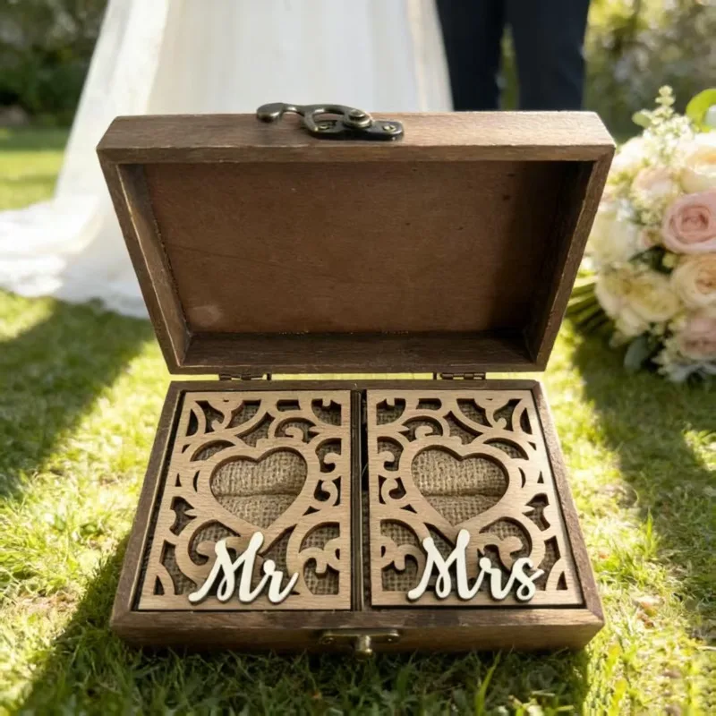 Heart Shaped Wooden Jewelry Box with Cutout Design Perfect for Ring Pendant Storage Wedding Engagement Gift Presentation Case