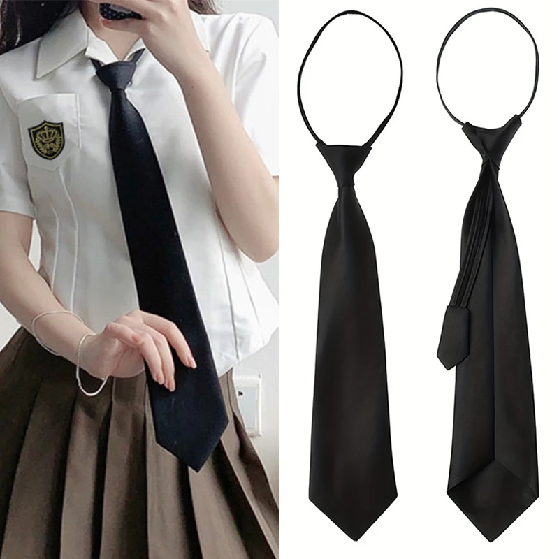 Uniform JK Black Simple Clip On Tie Uniform JK Girls Black Simple Zipper Ties For Men Women Students Stage Performance Neck Tie