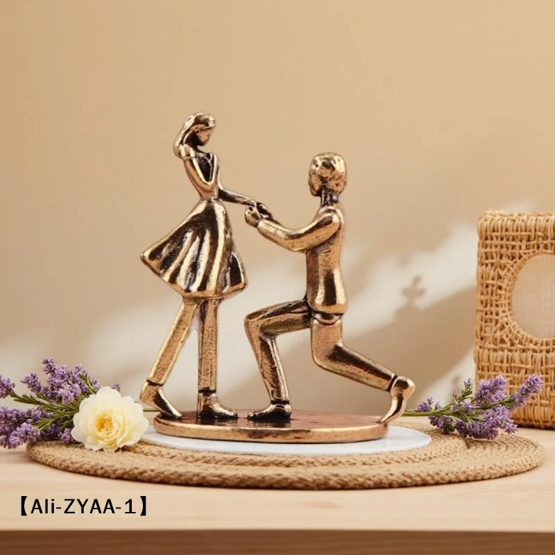 【A】Vintage Zinc Alloy Proposal Couple Figurine Handcrafted Design For Anniversary Gift Wedding Home Tabletop Decor