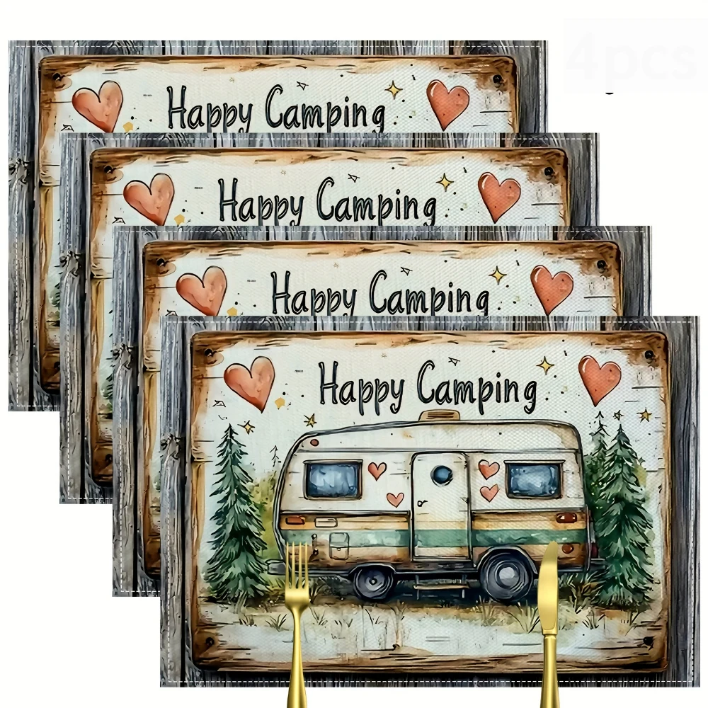 Happy Camping RV Wooden Sign Placemats Outdoor Adventure Table Decor Picnic Counter Display Wilderness Dining Decor