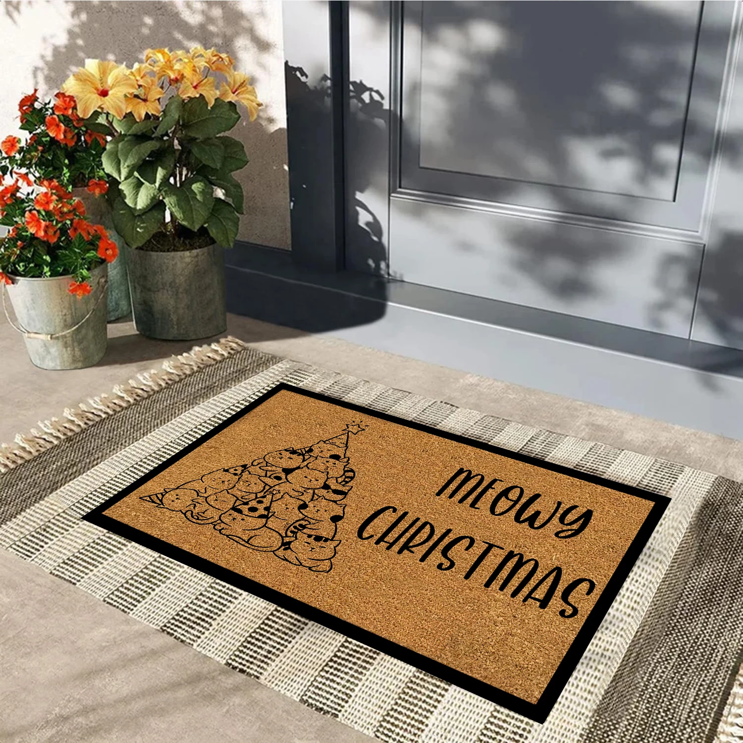 Meowy Christmas Doormat,Anti-Slip Rubber Floor Mat Xmas Christmas Cats Indoor Outdoor Outside Entrance Welcome Door Mats Décor