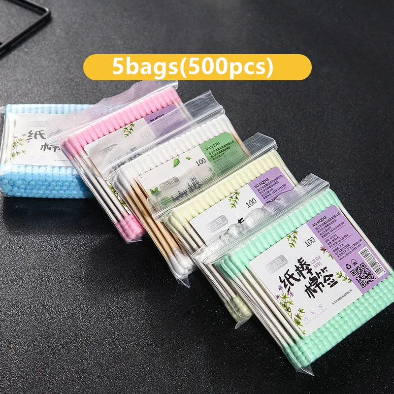500 Count - Spiral&Round Double Tips Cotton Swabs, Organic Cotton Buds for Makeup Remover Ears Cotton Swabs Cosmetic Tool