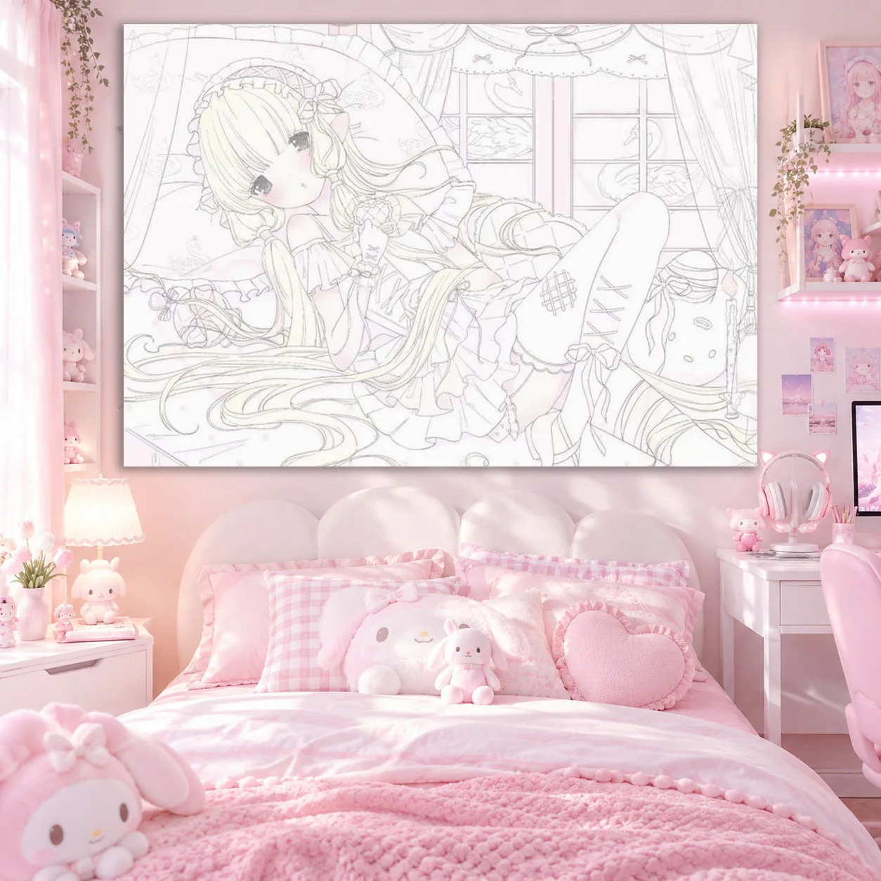 Moe Angle Girl 2000s Kawaii Painting Tapestry Suitable For Home Bedroom House Dorm Wall Decoration Perfect Gift For Friends