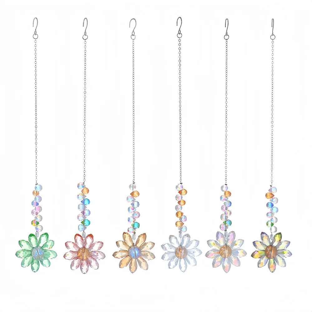

6 Color Glass Crystal Pendant Indoor Window Rainbow Maker Sunflower Sun Catcher Ornament Yard Couple Bag Charms