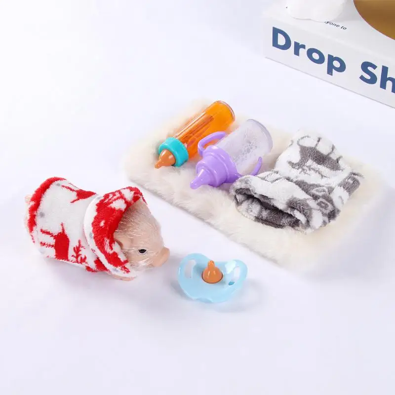 【BS】1 Set Decompression Toy Silicone Piglet Soft Cute Mini Realistic Animals With Accessories Lifelike Newborn Pig Doll Gift