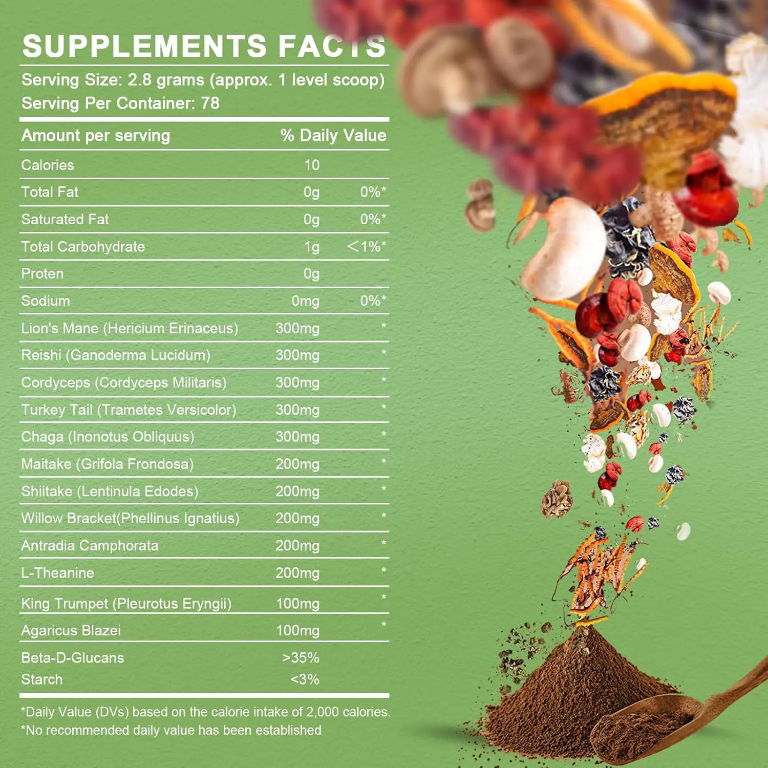 GREENPEOPLE 10-in-1 Mushrooms Lions Mane Supplement  Powder with Reishi Complex for Cognitive Function & Immune Support view 2