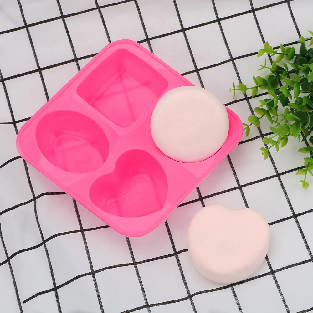 4 Cavity Silicone Soap Molds Handmade Flexible Round Oval Heart Square Unique Soap Making Mold Tools