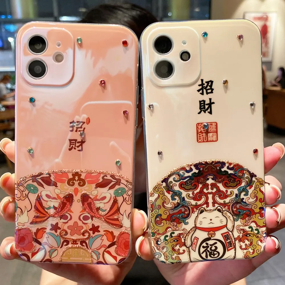 Cartoon Point drill cat Soft Shell For iphone  XS X XR XSMAX 7 8 Plus 11 12 13 Pro Max  Cases Cover