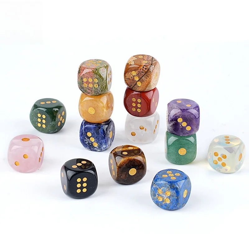 15mm Natural Crystal Dice D6 Dice Tabletop Board Game Accessory Reiki Healing Pocket Stone Gift Board Game Accessories