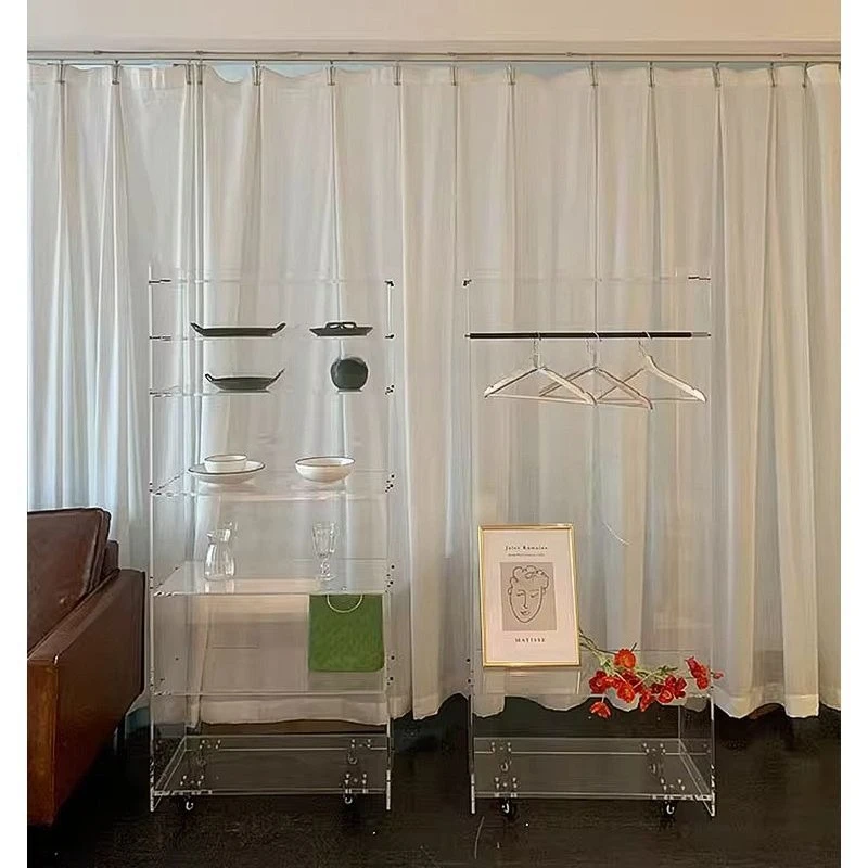 Modern simple wheeled wine cabinet acrylic plate dust-proof bookshelf living room multi-layer storage rack mobile display cabine