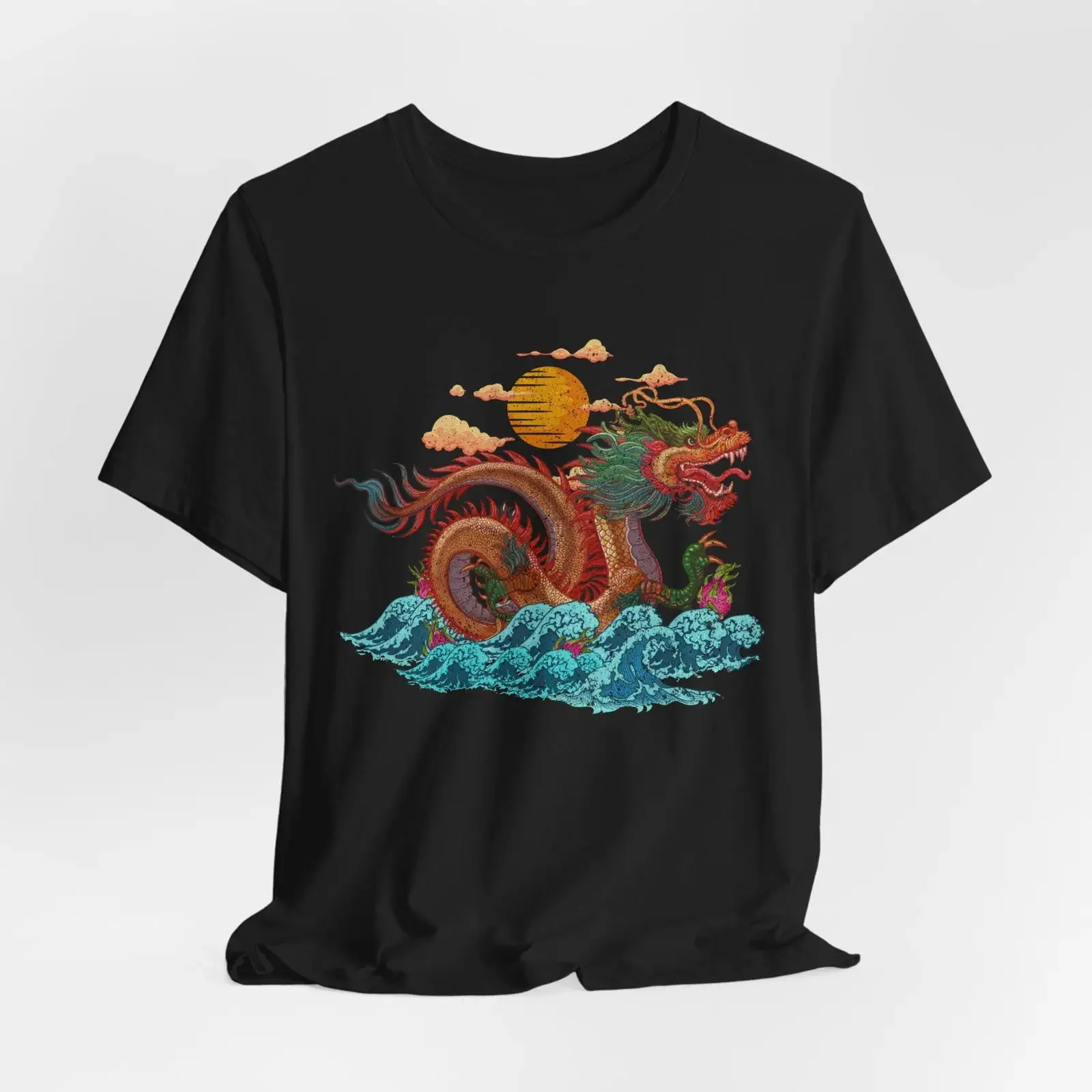 Dragan East Asian Oriental Sea Dragon T Shirt vintage Washed homme Breathable Slightly Versatile Stylish Top For Everyday Wear