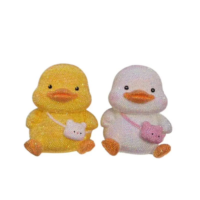 DIY Rhinestone Yellow Duck Coin Deposit Jar Animal Piggy Bank Kid's Bedroom Decorative Statue Mosaic Cross Stitch Luxury Gift