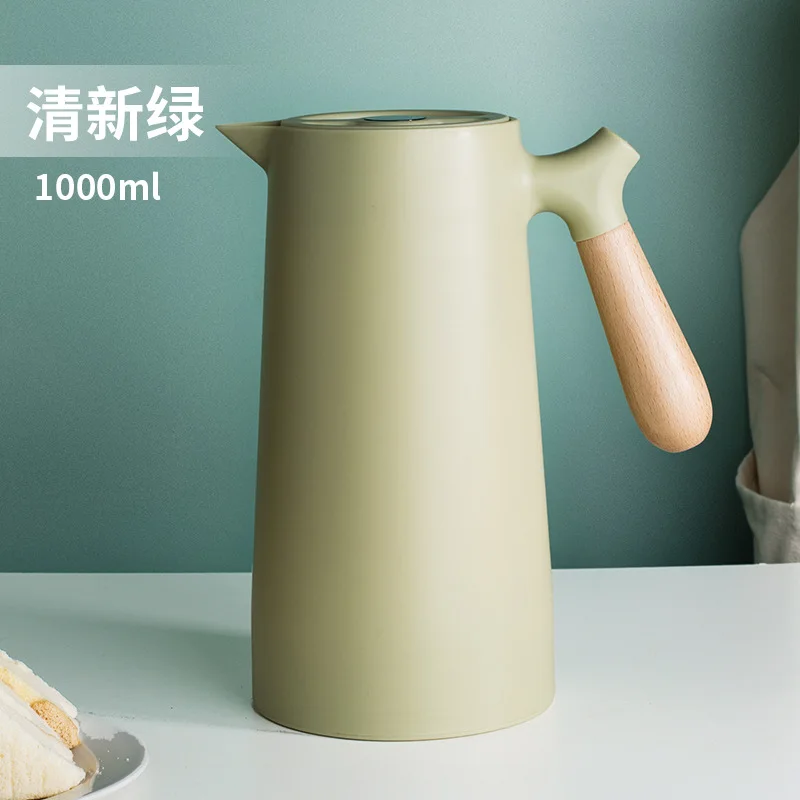 

1L Large Capacity Vacuum Insulation Water Kettle With Wooden Handle Glass Liner Persistent Heat Home Hot Water Bottle Thermos