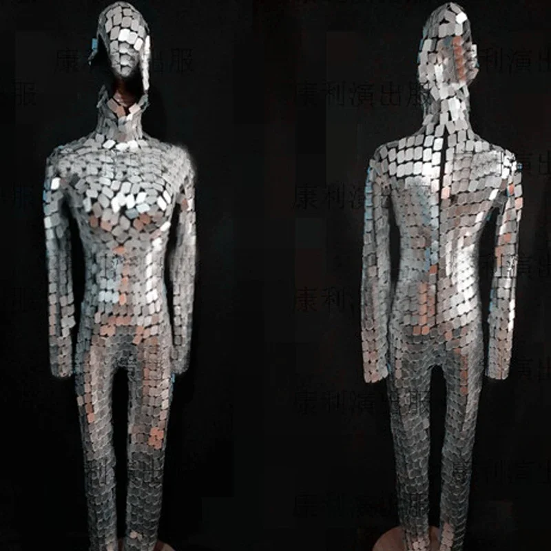 Mannen Spiegels Kostuum Vrouwen Zilveren Pailletten Jumpsuit Bar Nachtclub Party Gogo Wear Stage Performance Pole Dance Outfit XS5783