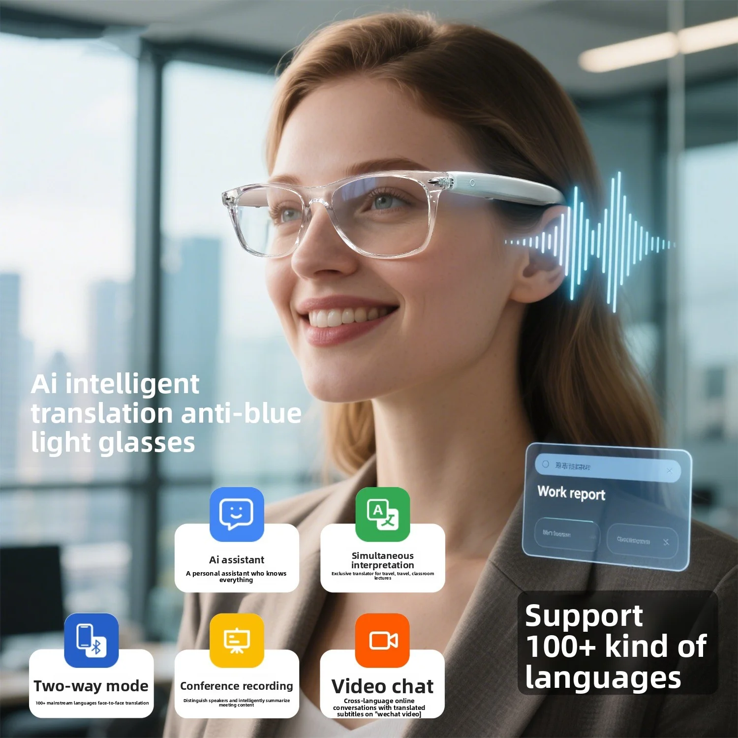 New AI Smart glasses glasses, translation in over 100 languages, for listening to music, making calls and viewing videos