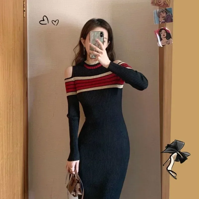 Ősz majd téli Asszony Kötött ruhát bodycon Előtte el Lá Boltváll Horgol dresses számára Nők ruhák Választékos Esztétika Általános alany pieces G