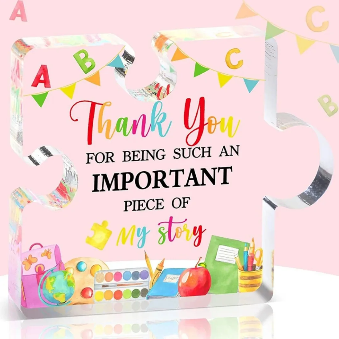 Puzzle Design Clear Acrylic Plaque, Creative Graduation Gift for Teachers, Thank You Educator Keepsake