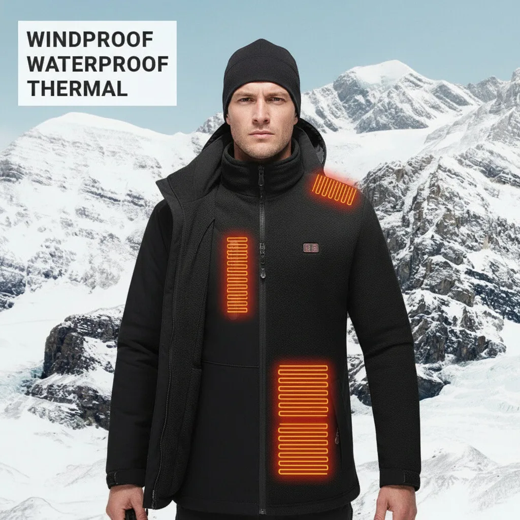 

15 Heating Zones Heating Jacket USB Charging Smart Heating Zipper Coats Three-in-one Waterproof Jackets 3 Temperature Levels