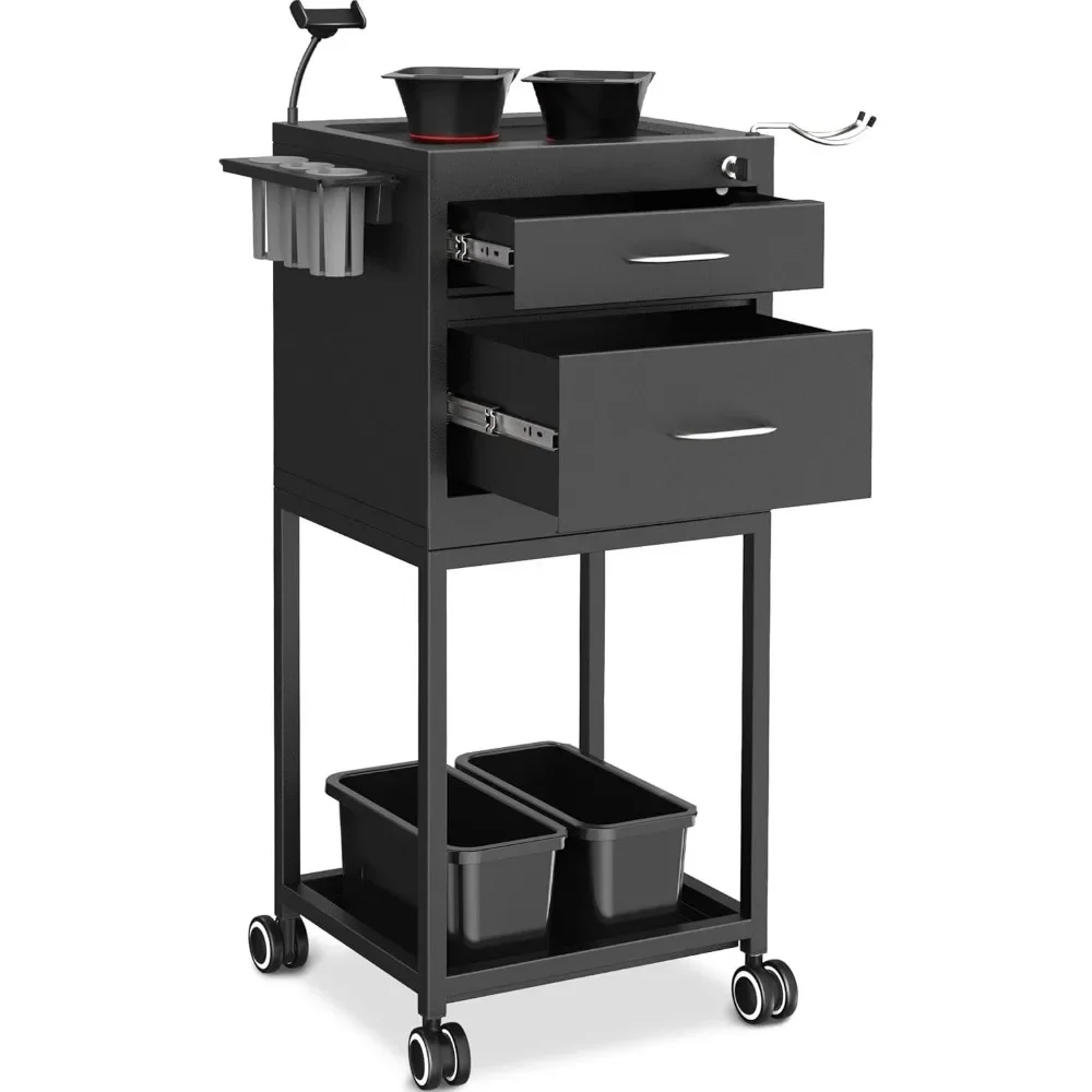 

Salon Trolley Cart with Wheels, 2 Magnetic Bowls & Drawers | Mobile Hair Stylist Station for Tools Storage, Salon Trolley