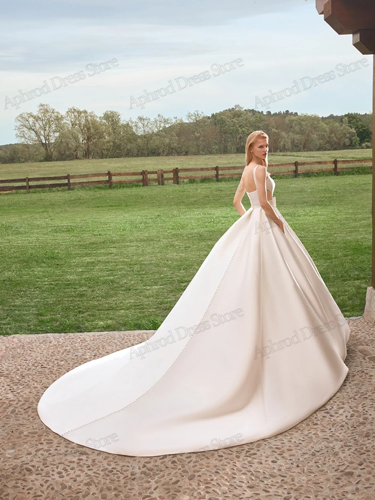 Klassische Brautkleider, einfache Brautkleider, A-Linie, Satin-Roben für formelle Partys, ärmellos, rückenfrei, Vestidos de Novia, individuell