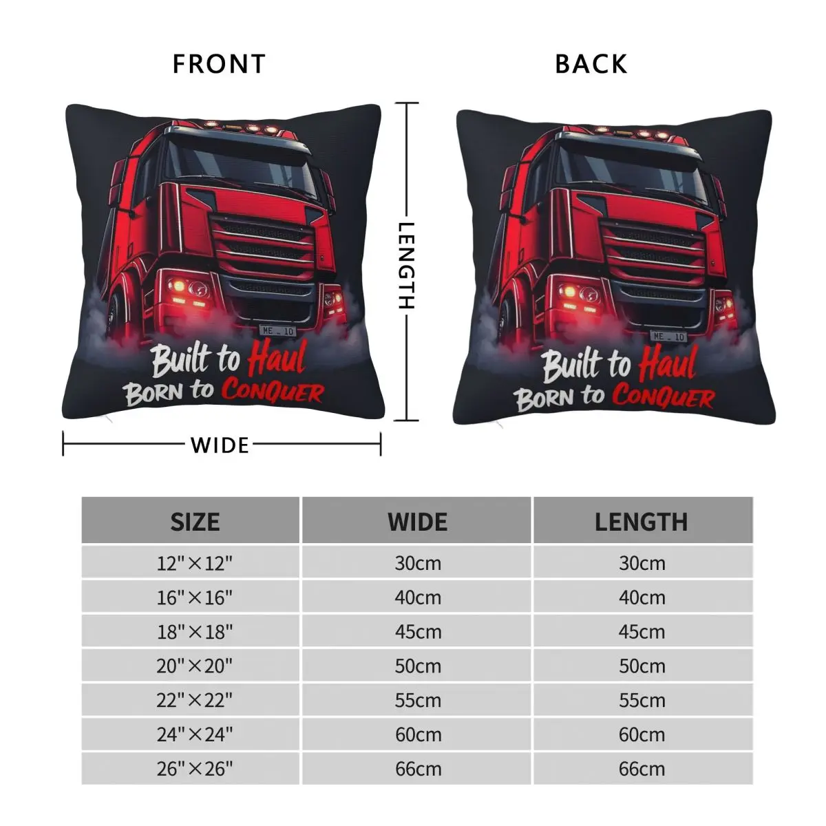 Haul & Conquer Truck Square Pillowcase Polyester Linen Velvet Pattern Zip Decor Throw Pillow Case Car Cushion Cover