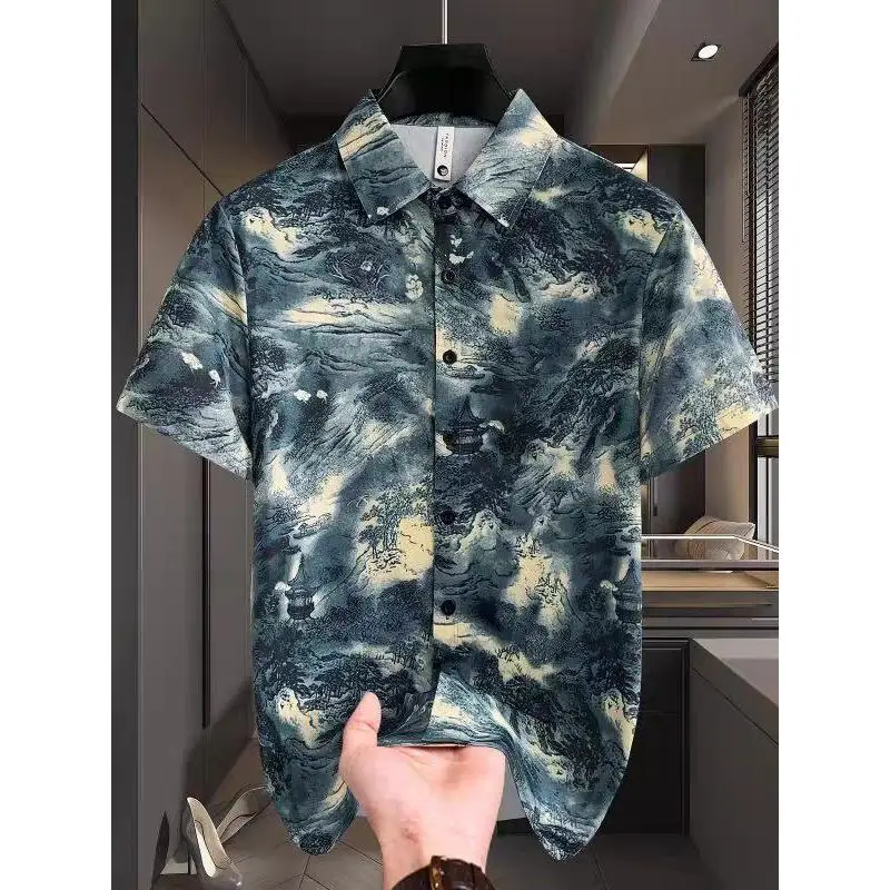 

Мужская летняя тонкая футболка из полиэфирного волокна с ретро-цветочным принтом, модная, приталенная, повседневная, для молодежи