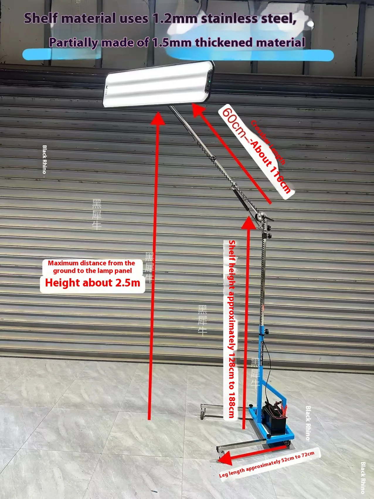 PDR Heavy Duty Hydraulic Car Dent Repair Horizontal Light Reflector Dent Repair Detection Tool 6 LED Strip Adjustable Bracket
