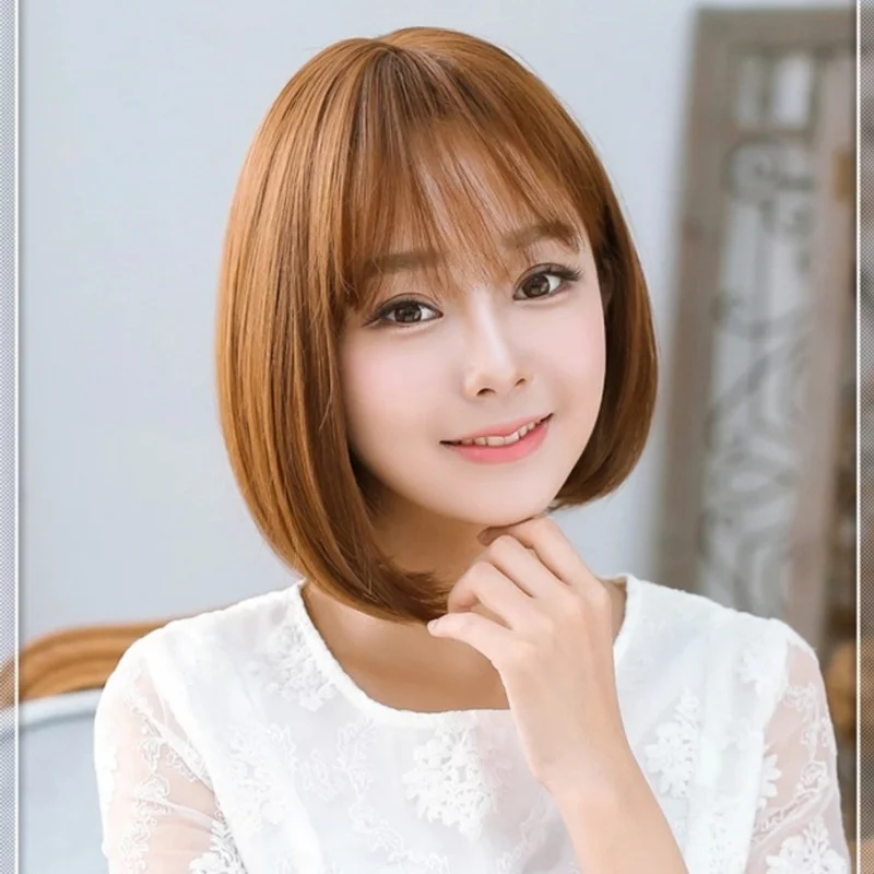 女性用ショートウィッグ、韓国から直接販売、丸顔向けボブヘアスタイル、顔の形を整える、自然でリアル、フルヘッドカバー