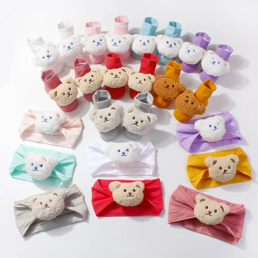 

2pcs European and American New Style Baby Headband and Sock Set, Hair Accessories, Baby Non-Slip Floor Socks