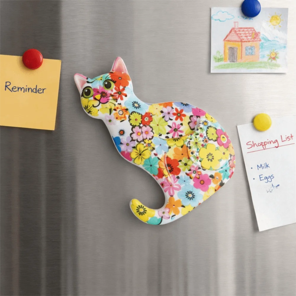 Cartoon Colorful Cat Refrigerator Sticker Gold Embossing Painted Mosaic Hot Stamping Sticker Cute Handmade Craft Fridge Magnets